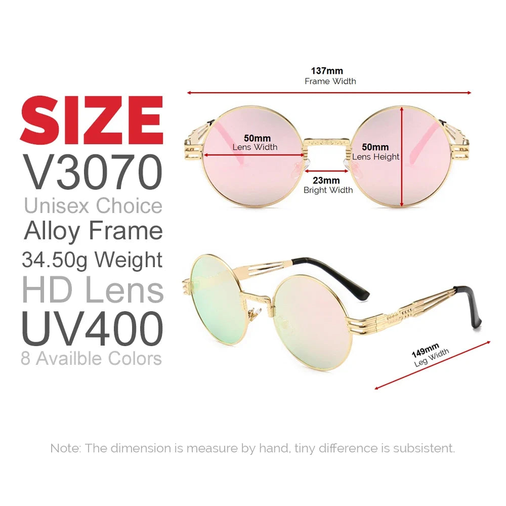 VIVIBEE 2026 Trend Black Red Round Punk Sunglasses Women Hip Hop Sun Glasses Men Steampunk Goggle Luxury Rock Accessories