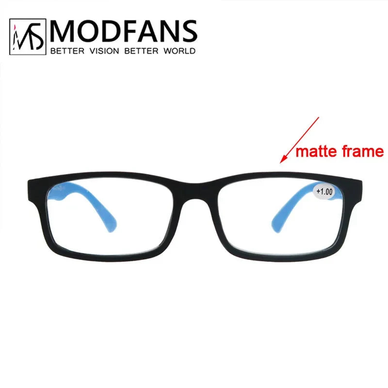 MODFANS Men Women Reading Glasses Rectangle Classic Frame Readers Eeyeglasses Flexible Spring Hinge with Diopter +1.0 to +4.0