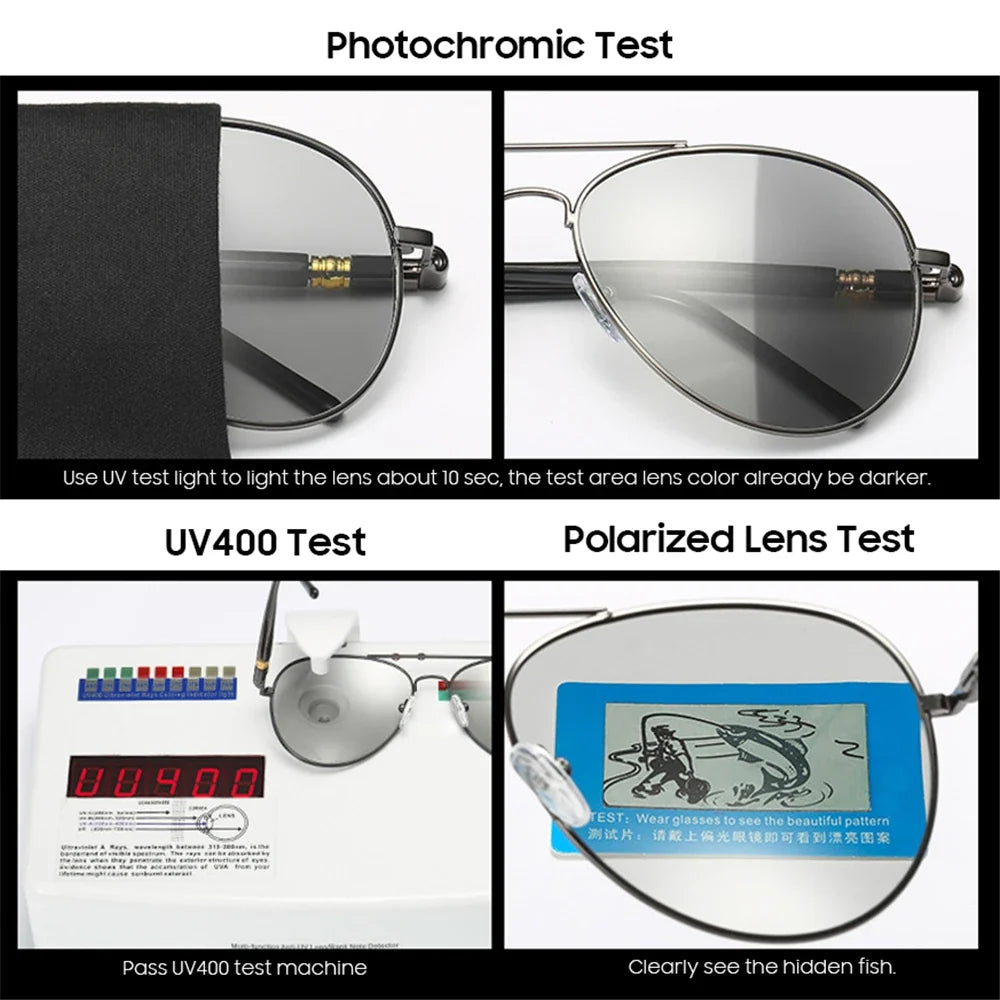 VIVIBEE Photochromic Sunglasses Mens Aviation Polarized UV400 Day and Night Vision Driving Sun Glasses Women Titanium Goggles