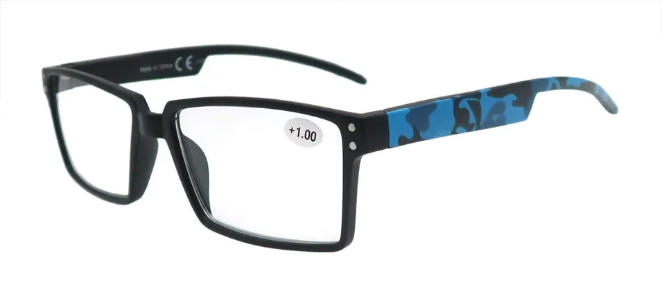 Oversized Reading Glasses Men Squared Frame Readers Vision Presbyopic High Quality Eyeglasses With Camouflage Leg +1+1.5+2+2.5+3