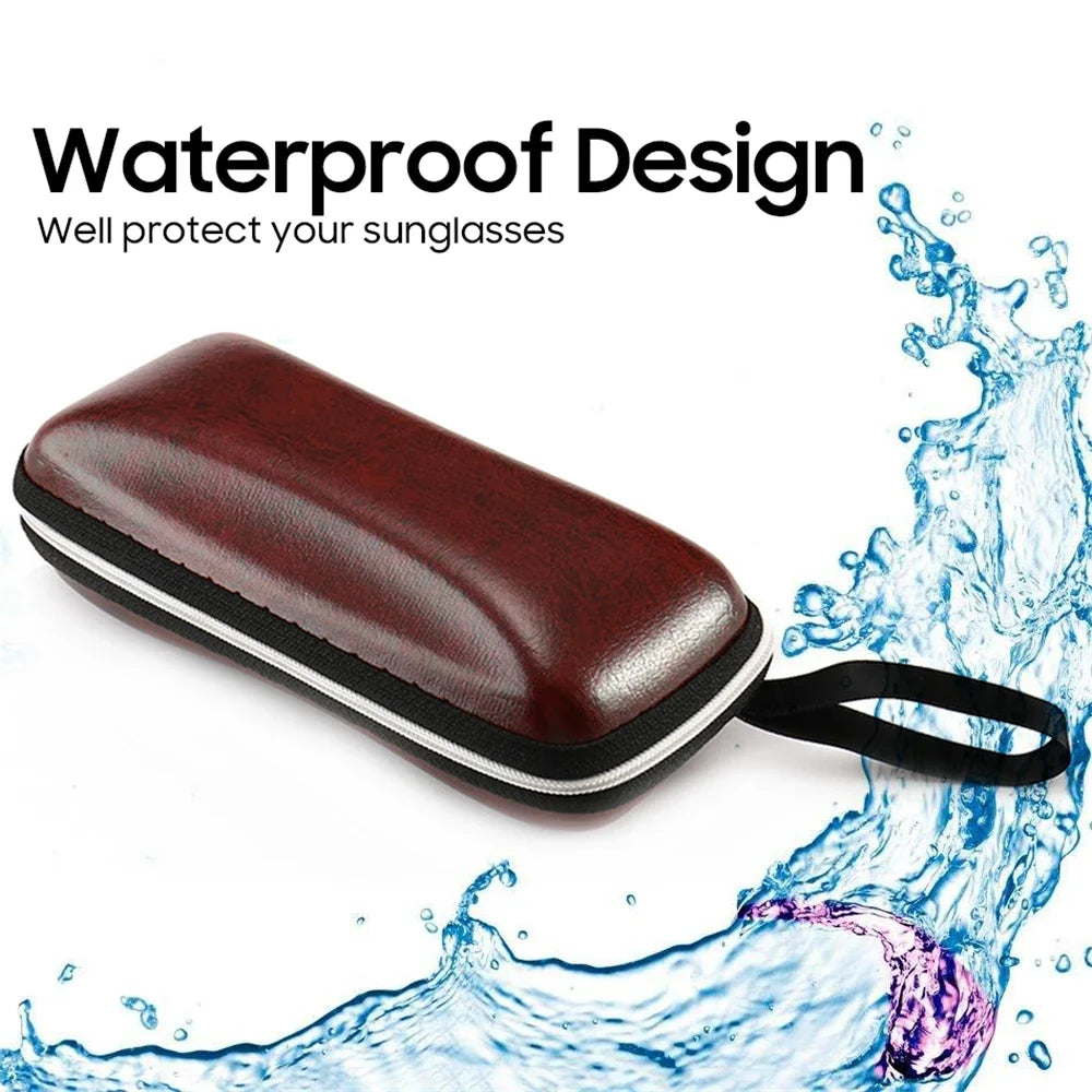 VIVIBEE Men Black PU Leather Sunglasses Case Zipper Waterproof Sun Glasses Eyewear Storage Eyeglasses Genuine Spectacle Box