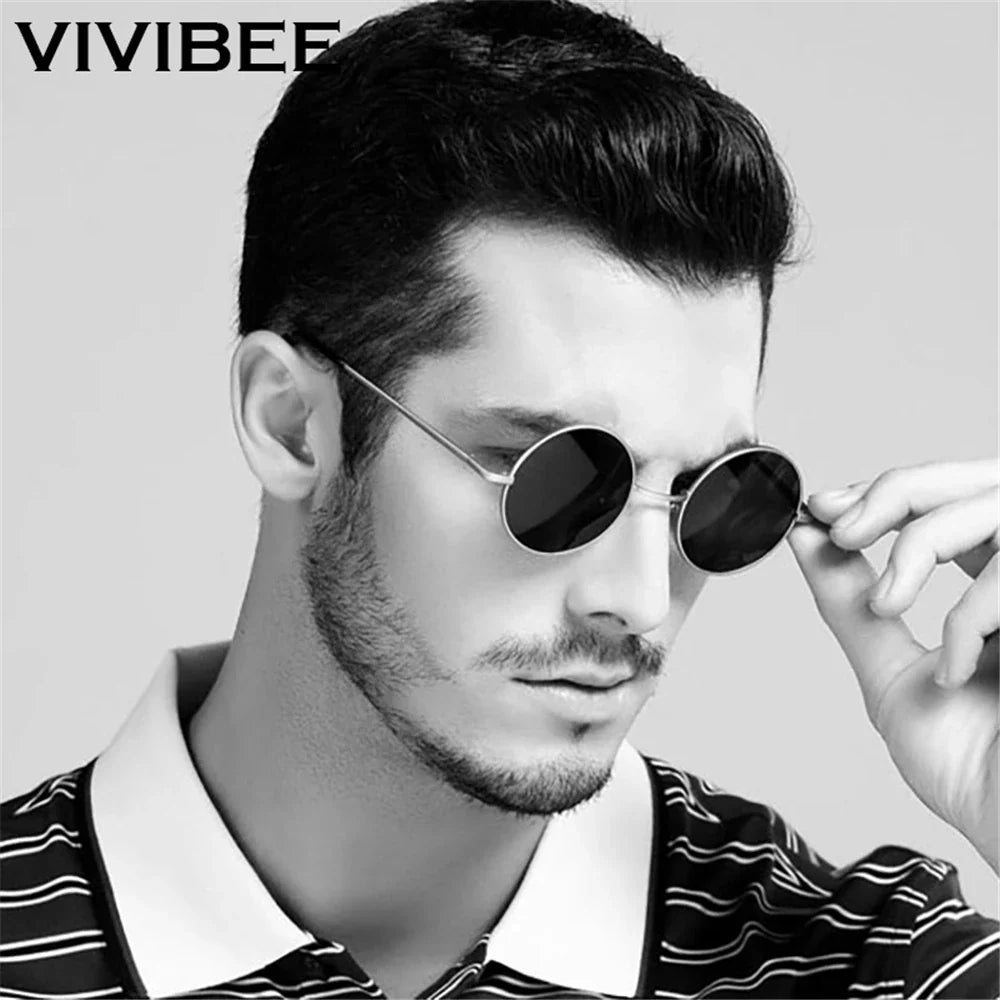 VIVIBEE Classic Polarized Round Metal Sunglasses Casual Sun Glasses for Women Retro UV400 Men Black Shades 2026 Trend Eyewear