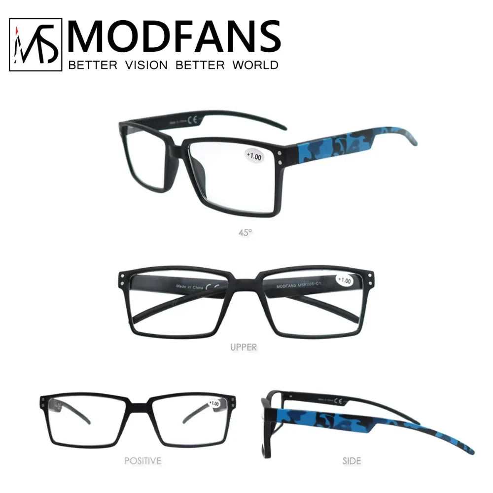 Oversized Reading Glasses Men Squared Frame Readers Vision Presbyopic High Quality Eyeglasses With Camouflage Leg +1+1.5+2+2.5+3