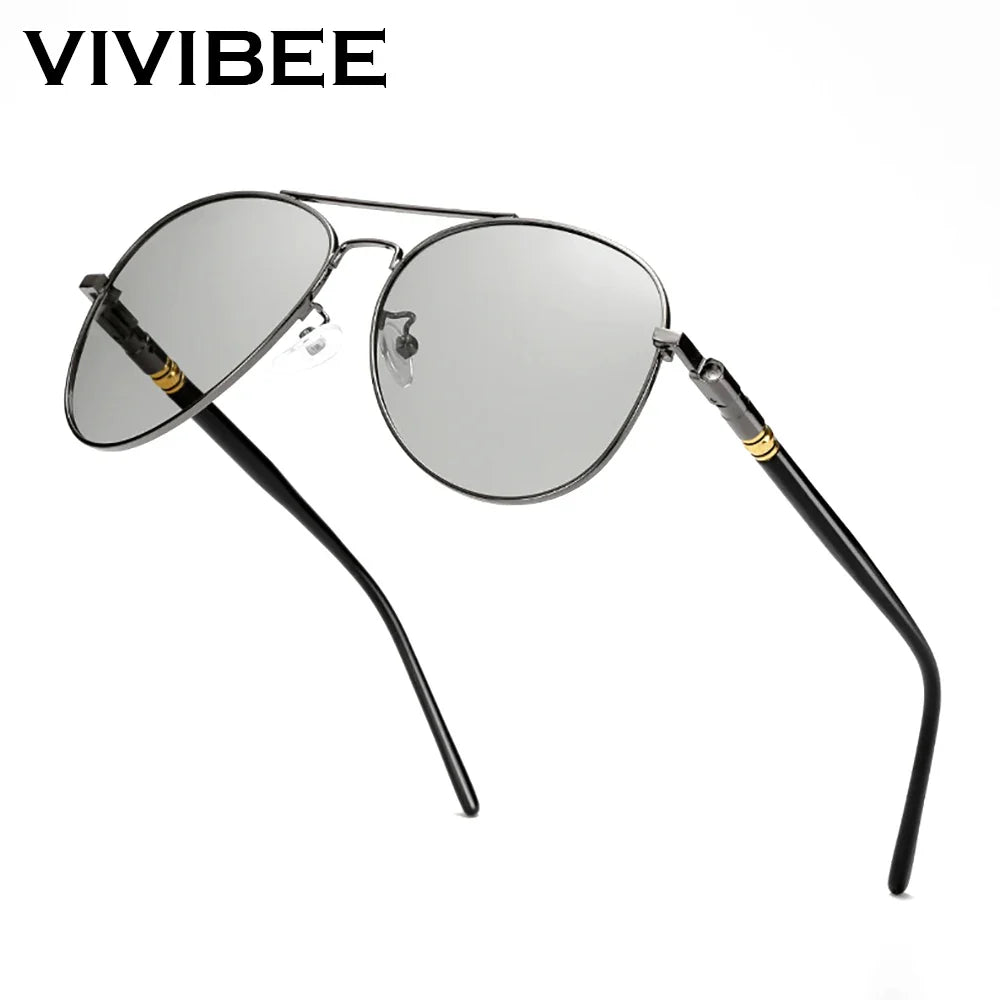 VIVIBEE Photochromic Sunglasses Mens Aviation Polarized UV400 Day and Night Vision Driving Sun Glasses Women Titanium Goggles
