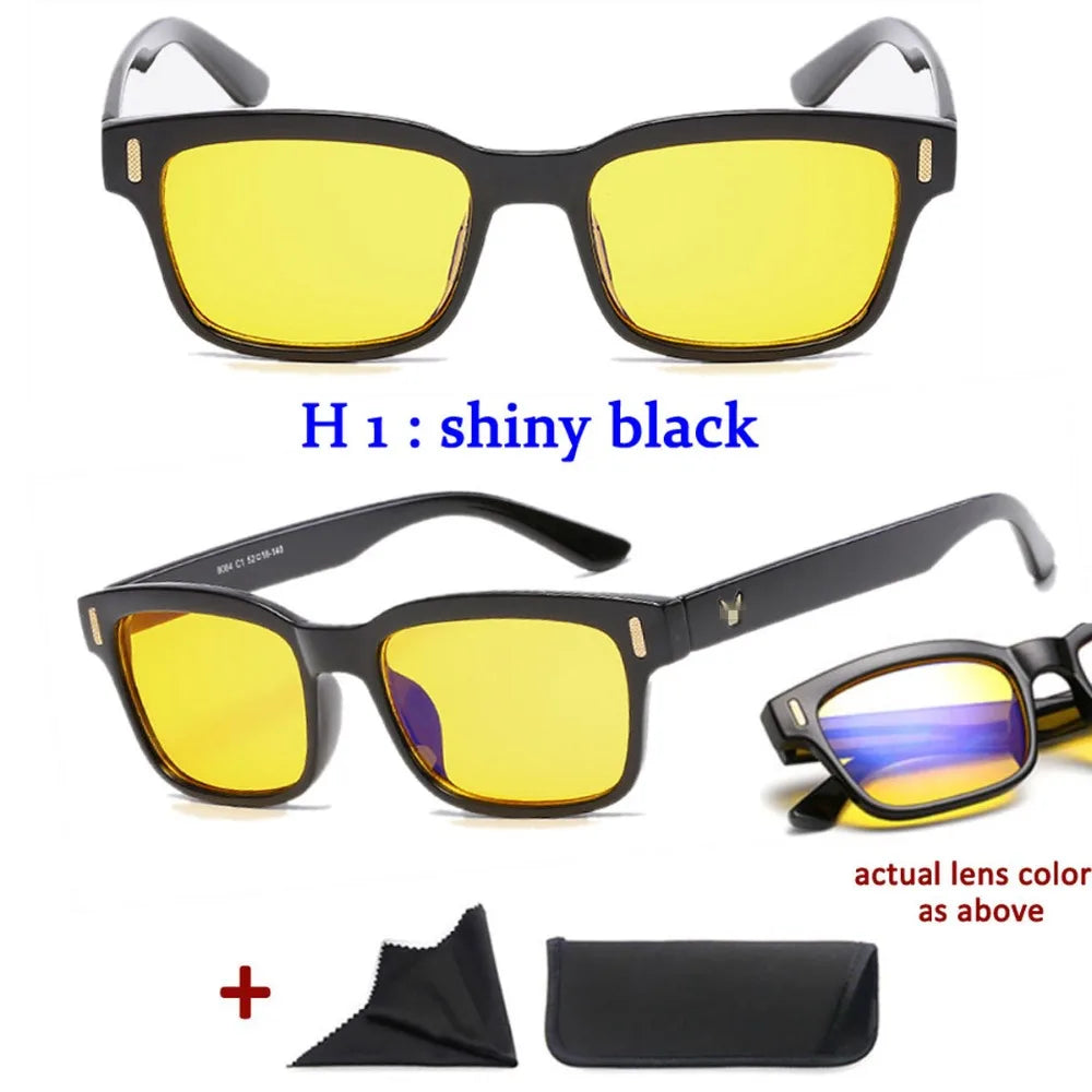 Men'S Anti-Blue Light Office Computer High Quality Black Shiny Frame Rivets Studded Glasses With Gold Pattern On The Temples.