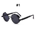 VIVIBEE Vintage Steampunk Red Sunglasses Men Round Punk Alloy Metal Retro Sun Glasses Women 2026 Goggles Gothic Style Shades