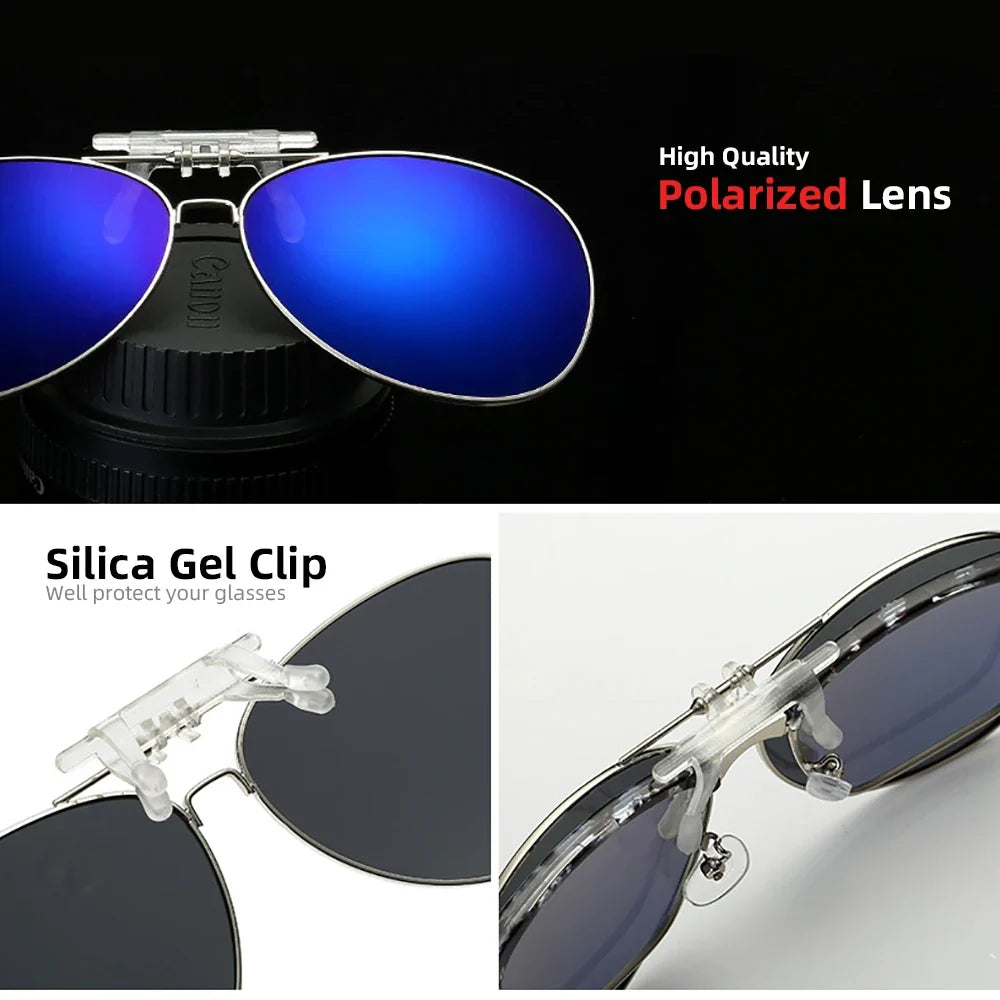 VIVIBEE Oversized Pilot Flip Up Clip on Sunglasses Polarized Men Driving Alloy Frame Big Size Women Aviation Glasses Clips