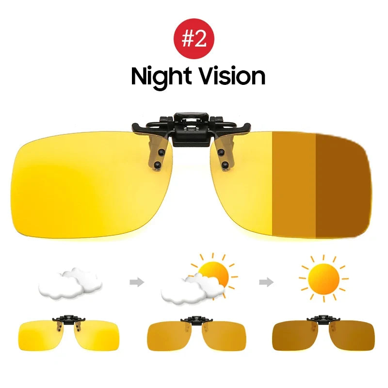 VIVIBEE Polarized Square Flip Up Clip on Sunglasses for Night Driving Lens Men Photochromic Women Fishing Sun Glasses