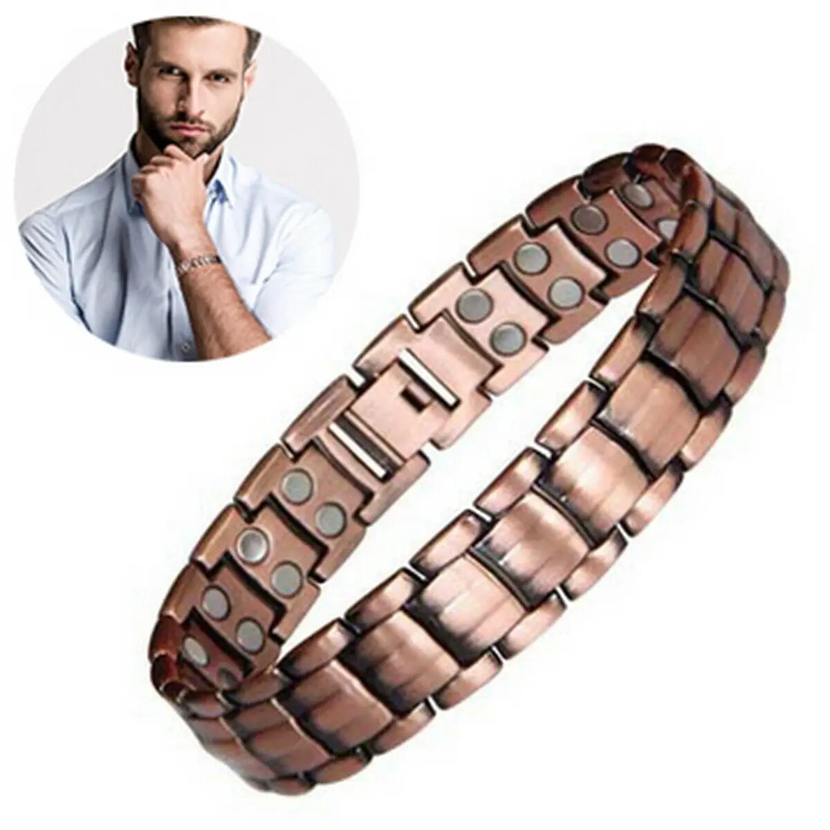Men Red Copper Bracelet Business Style Double Strong Magnetic Therapy Bracelet For Arthritis Pain Relief Jewelry Accessories