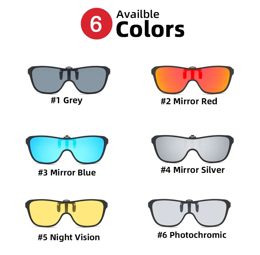 VIVIBEE 2026 Cool Flip Up Clip On Sunglasses Polarized TR90 Photochromic Driving Square Oversized UV400 Fishing Sun Glasses