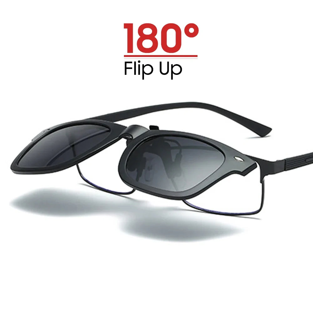 VIVIBEE Flip Up Clip on Sun Glasses for Men Driving Sunglasses Light Fishing Female Anti-UVA UVB Polarized Night Vision Lens