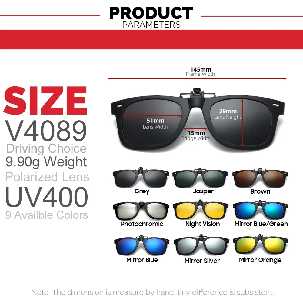 VIVIBEE Flip Up Clip on Sun Glasses for Men Driving Sunglasses Light Fishing Female Anti-UVA UVB Polarized Night Vision Lens