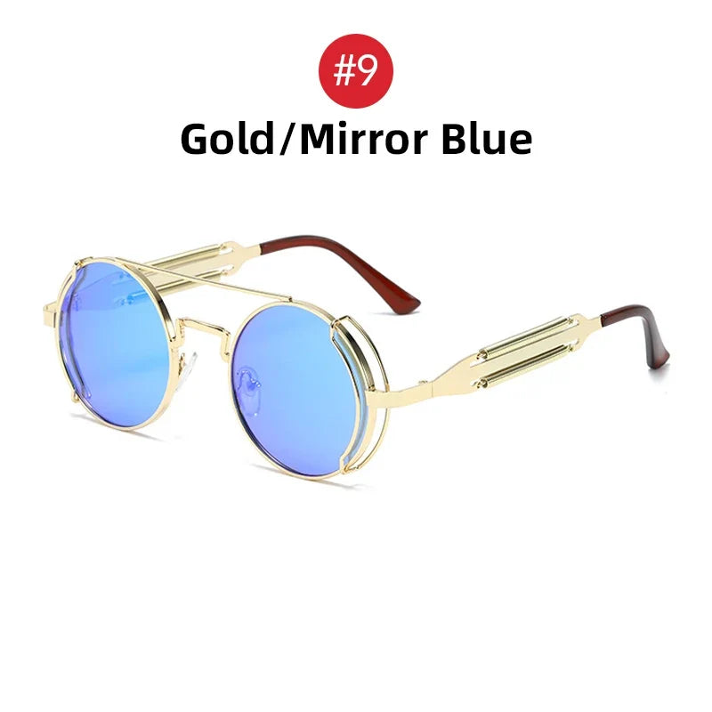 VIVIBEE Steampunk Sunglasses Men Round Red Lens Punk Sun Glasses Black Metal Gothic Style 2026 New Products Women UV400 Shades