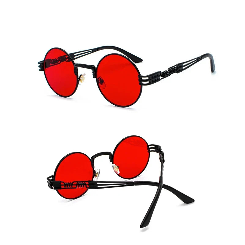 VIVIBEE 2026 Trend Black Red Round Punk Sunglasses Women Hip Hop Sun Glasses Men Steampunk Goggle Luxury Rock Accessories