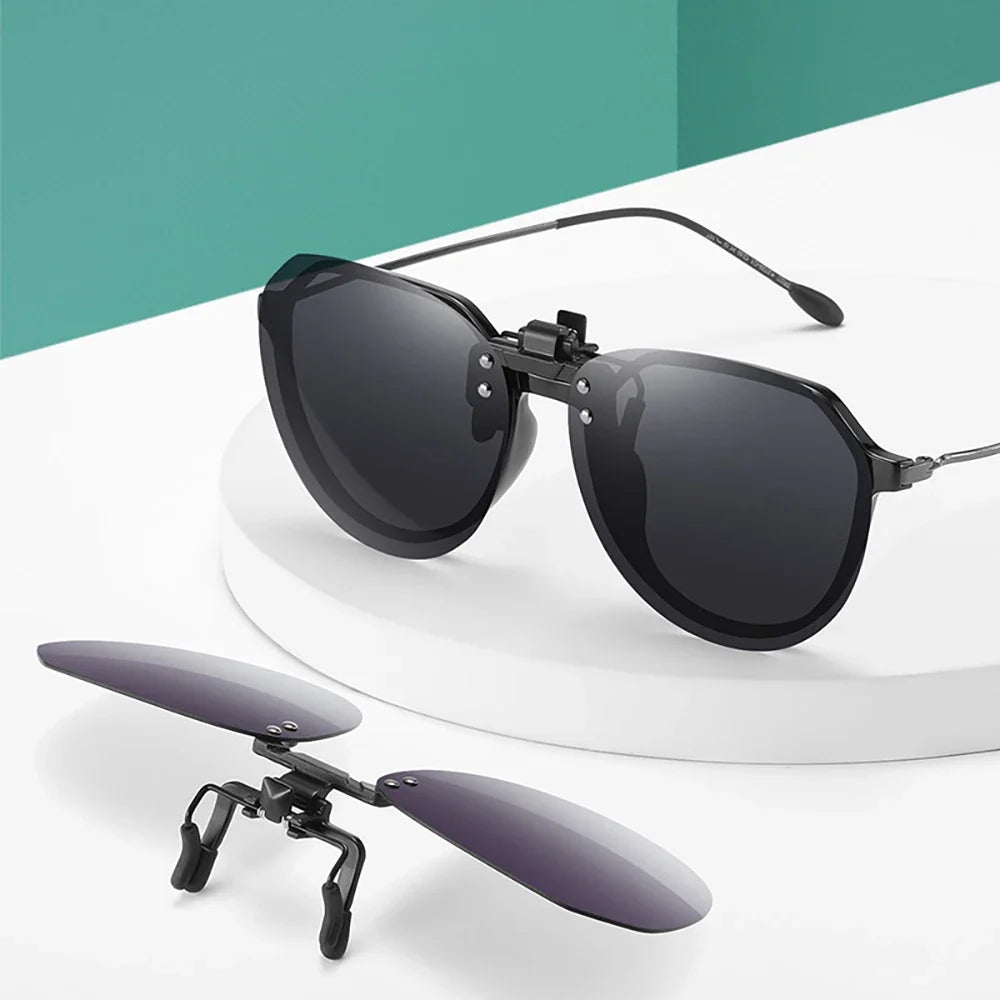 VIVIBEE Big Size Flip Up Clip on Sunglasses Polarized Gradient Grey Lens Oversized Driving UV400  Fishing Accessory