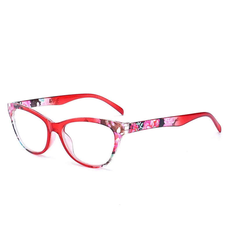New Reading Glasses Women Flower Leg Cat Eye Frame Presbyopic Glasses PC Red  Fast Sight Eyewear Fast Shipping
