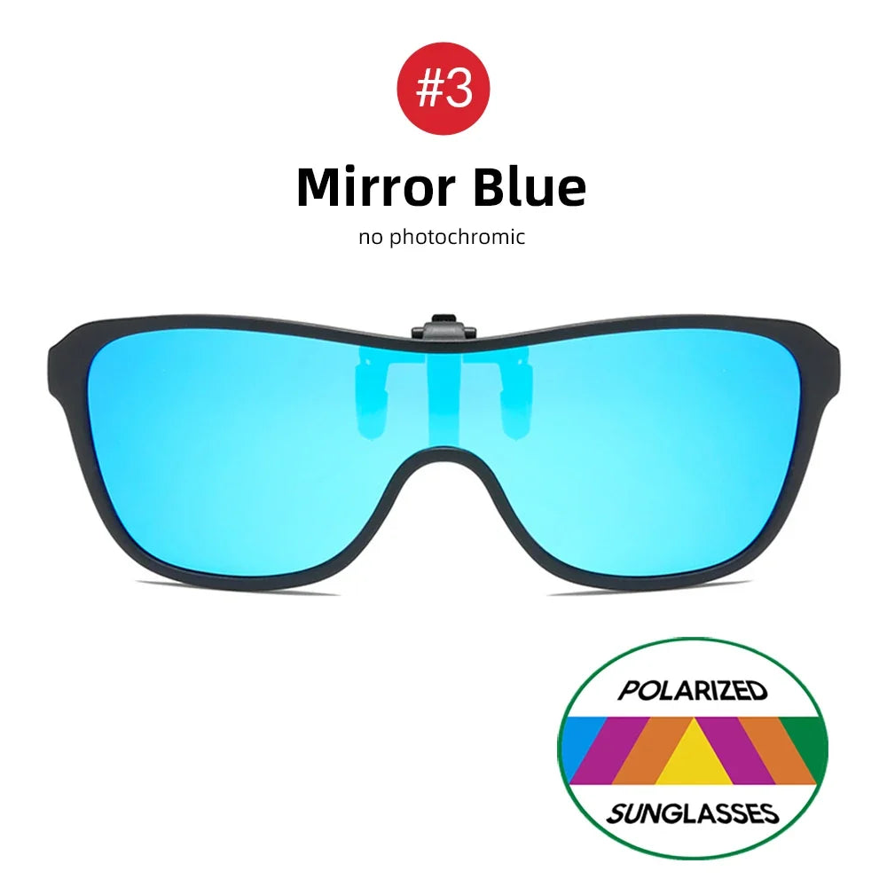 VIVIBEE 2026 Cool Flip Up Clip On Sunglasses Polarized TR90 Photochromic Driving Square Oversized UV400 Fishing Sun Glasses