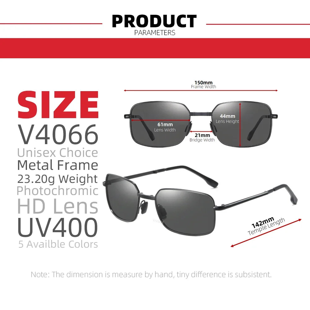 VIVIBEE Men Folding Photochromic Sunglasses with Polarized Lens Rectangle Metal Summer Male Shades 2026 Trending Products