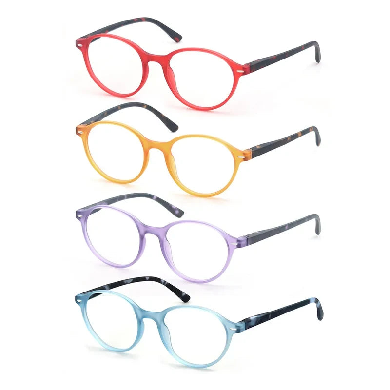 Round Reading Glasses For Women Spring Hinge Lightweight Presbyopic Readers Classic Frame Multicolor (Red/Blue/Purple/Orange)