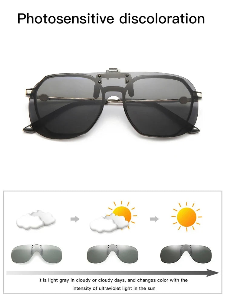 VIVIBEE Polarized Flip Up Clip On Sunglasses for Glasses Men Oversized Driving UV400 Mirror Red Fishing Night Vision Eyeglasses