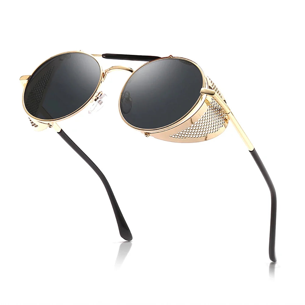 VIVIBEE Steampunk Sunglasses Men 2026 Trending Gothic Round Alloy Red Metal Punk Goggles Retro Party Sun Glasses
