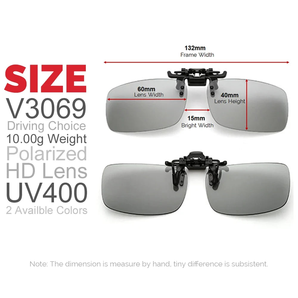 VIVIBEE Polarized Square Flip Up Clip on Sunglasses for Night Driving Lens Men Photochromic Women Fishing Sun Glasses