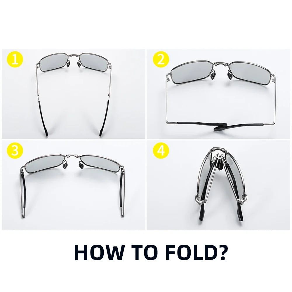 VIVIBEE Men Folding Photochromic Sunglasses with Polarized Lens Rectangle Metal Summer Male Shades 2026 Trending Products