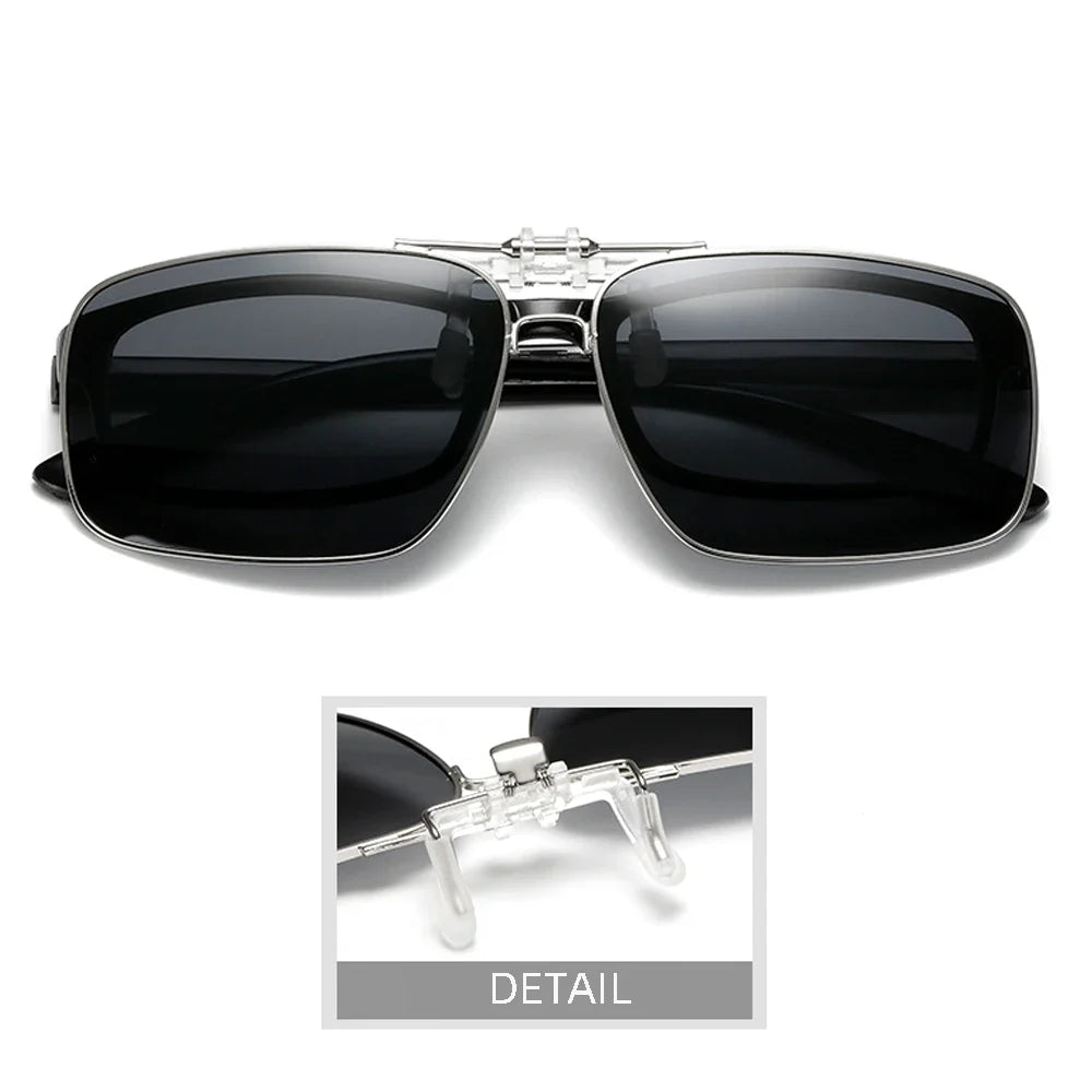 VIVIBEE Mens Metal Clip on Sunglasses Polarized Eyeglasses UV400 Women Square Night Vision Driving Sun Glasses
