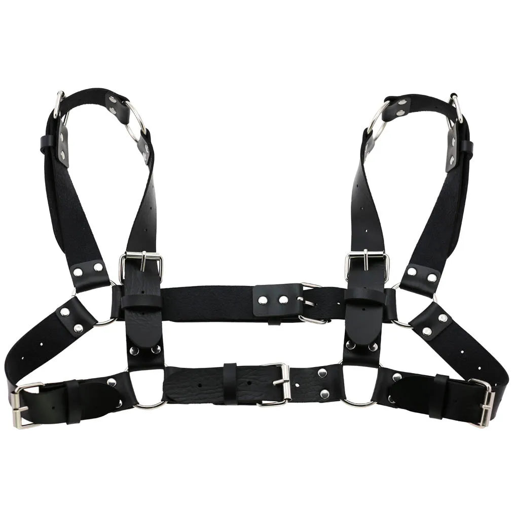 Women Men Sexy Punk Chest Harness Adjustable Caged Metal Body Chain PU Leather Choker Statement Necklace Party Clubwear