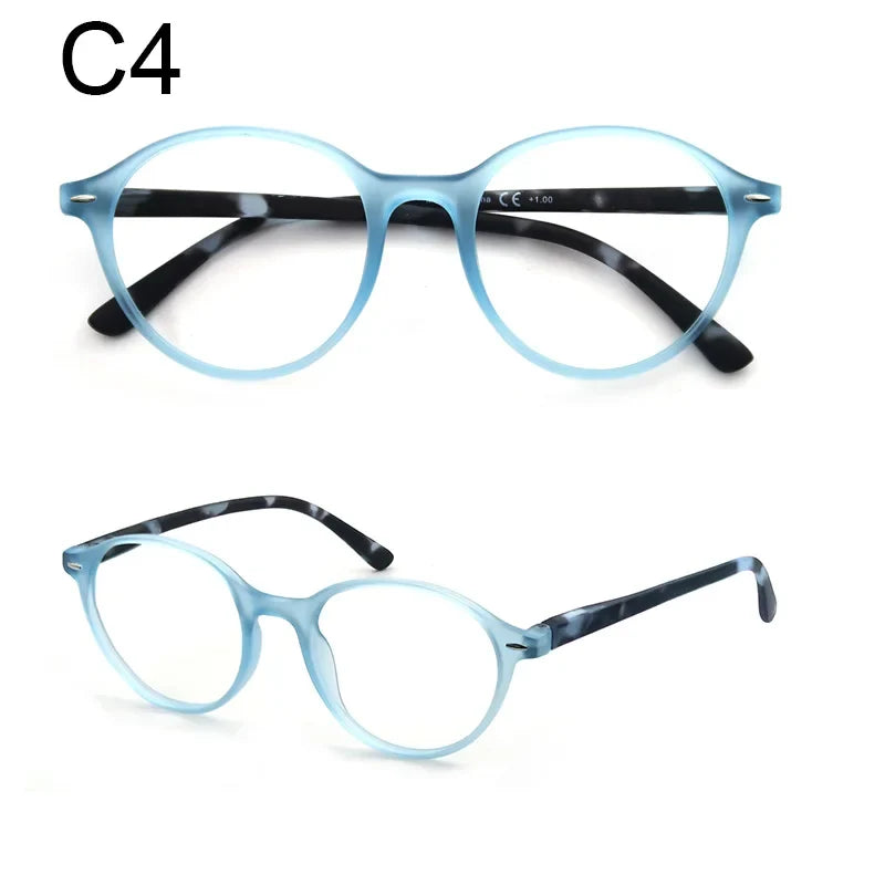 Round Reading Glasses For Women Spring Hinge Lightweight Presbyopic Readers Classic Frame Multicolor (Red/Blue/Purple/Orange)