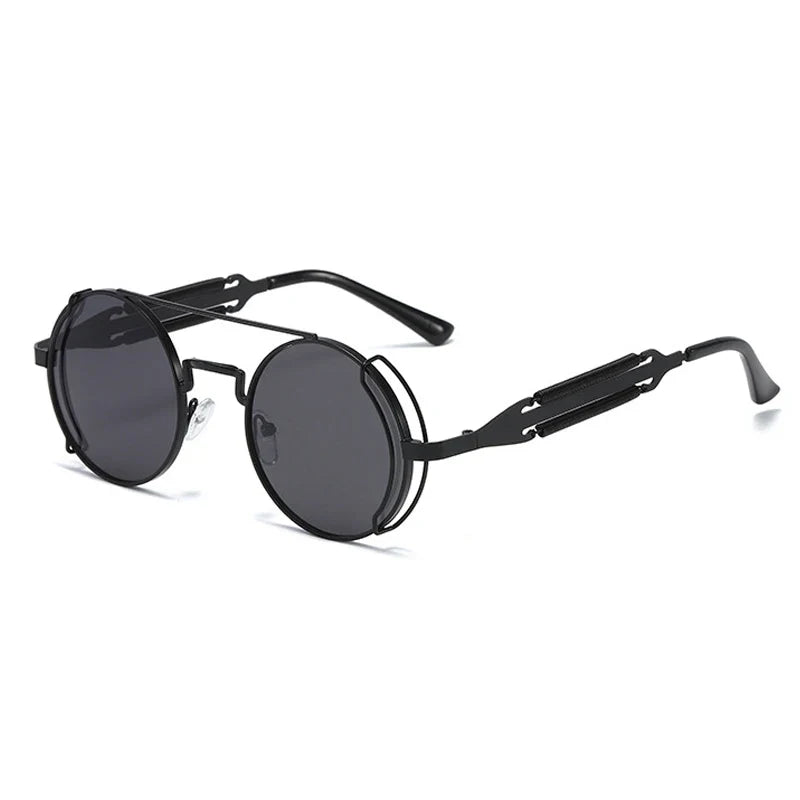 VIVIBEE Steampunk Sunglasses Men Round Red Lens Punk Sun Glasses Black Metal Gothic Style 2026 New Products Women UV400 Shades