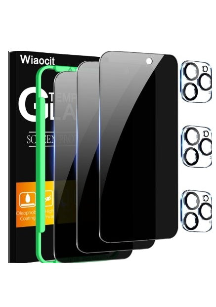 Privacy Screen Protector iPhone 16 Pro Max 3 Pack Plus 3 Lens Protectors