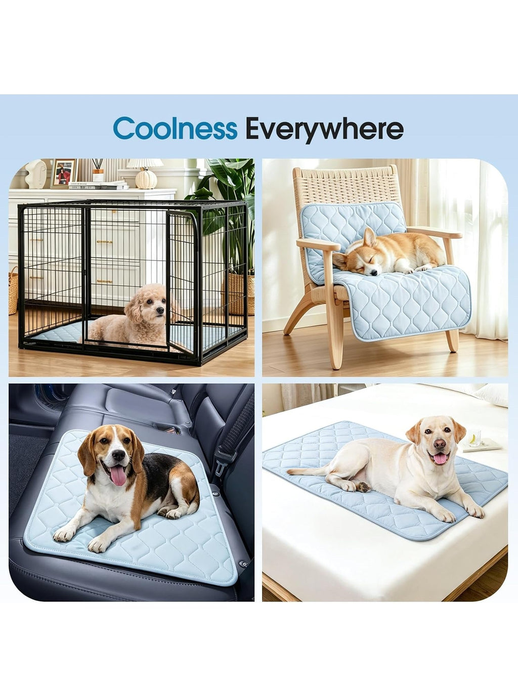 Pet Cooling Mat XL 41x28 Washable Non Slip Dog Crate Pad Light Blue