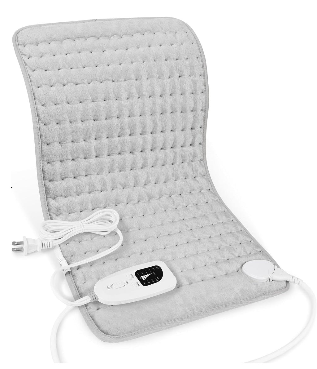 Deepsoon Heating Pad 24 x 12 Inch Electric 6 Heat Settings 4 Timers Light Gray