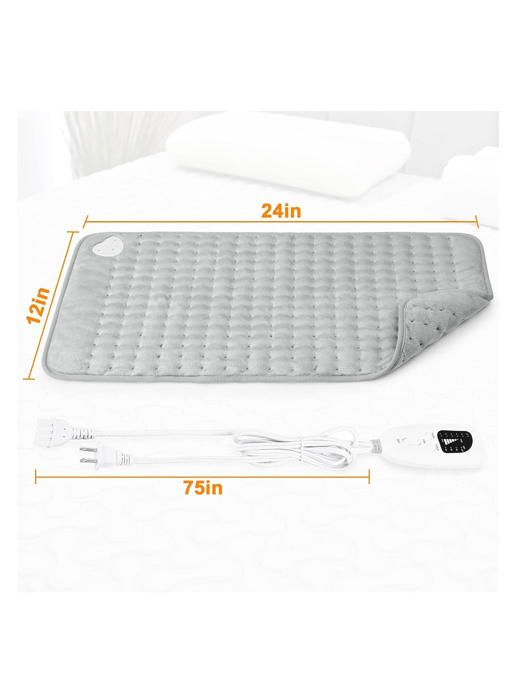 Deepsoon Heating Pad 24 x 12 Inch Electric 6 Heat Settings 4 Timers Light Gray