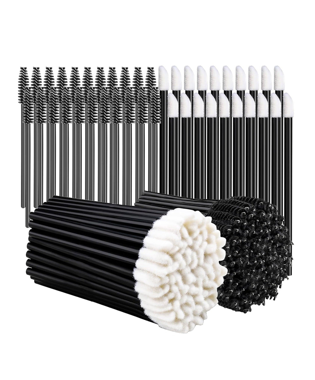 600 Piece Disposable Makeup Applicator Set Mascara Wands Lip Brushes Black