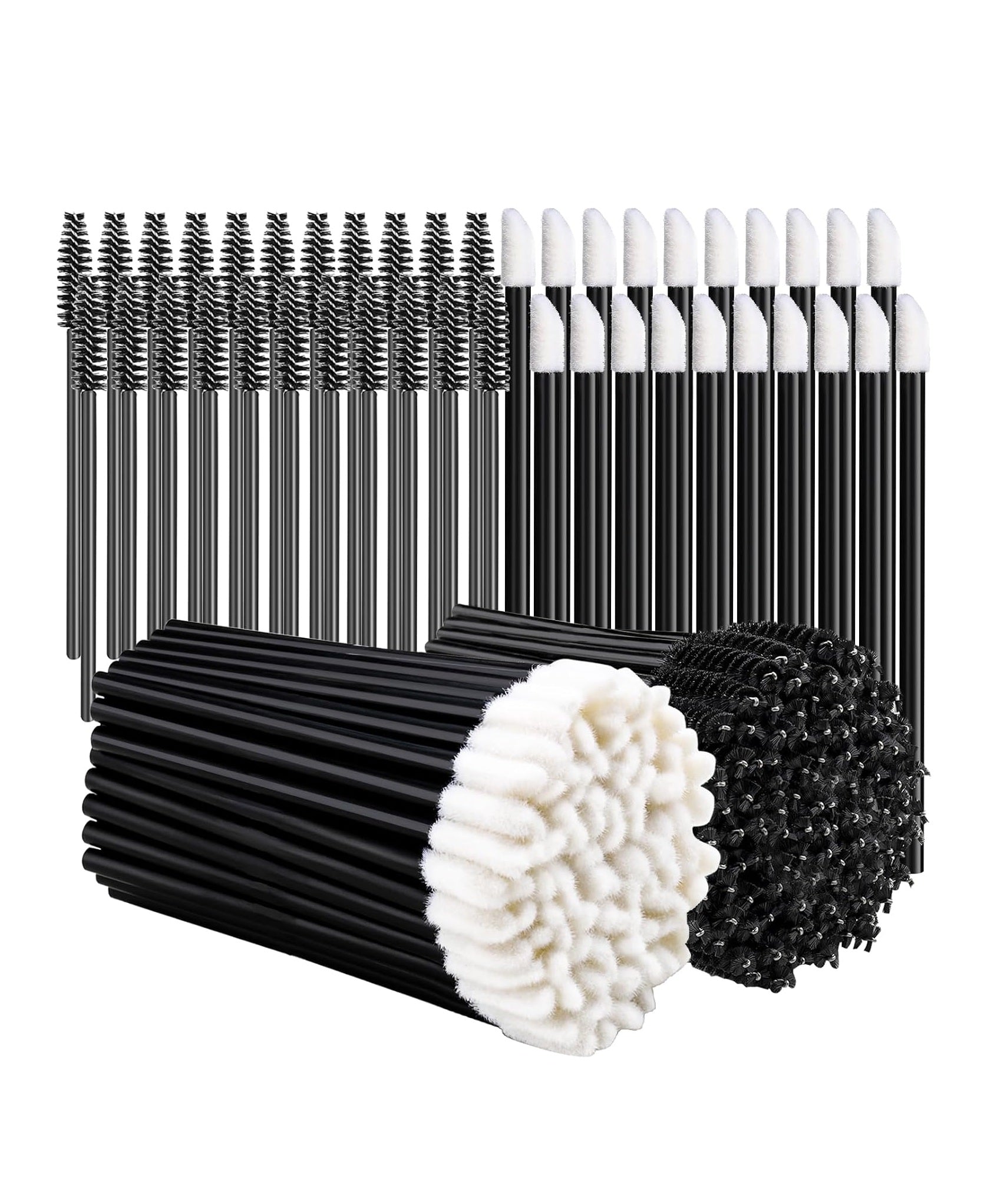 600 Piece Disposable Makeup Applicator Set Mascara Wands Lip Brushes Black