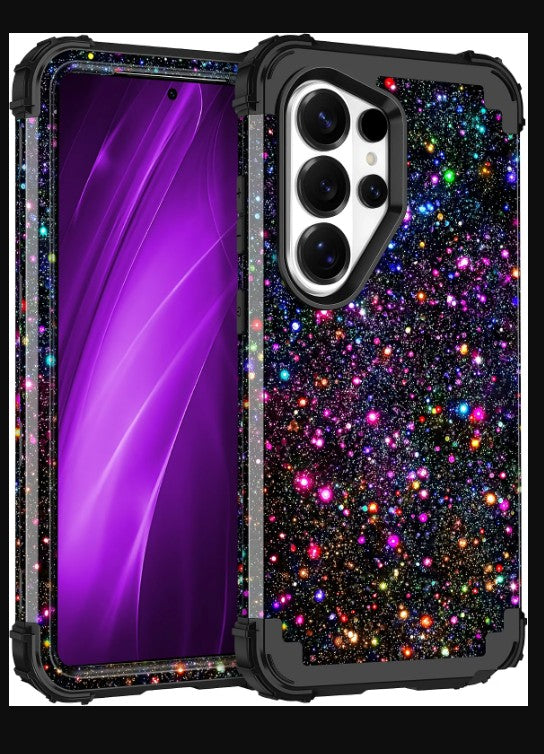 Glitter Case for Samsung Galaxy S26 Ultra, Shockproof, Glow in the Dark, Black and Multicolor