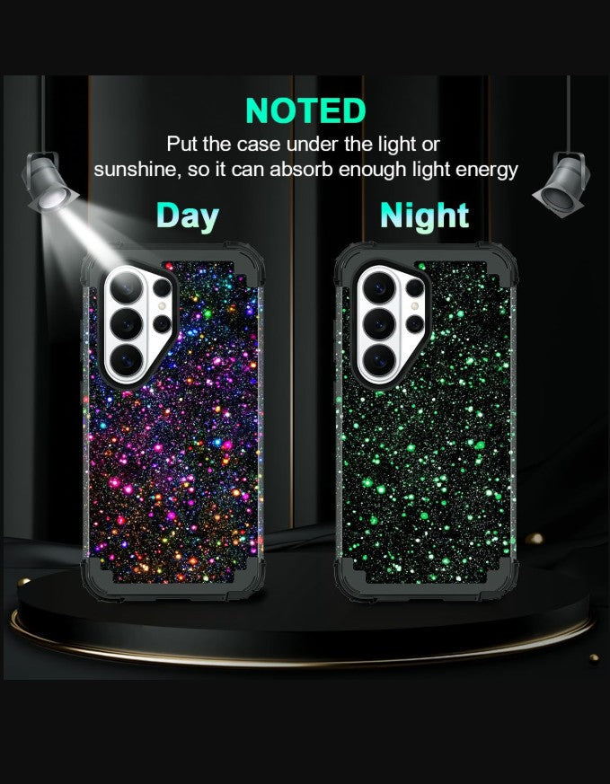 Glitter Case for Samsung Galaxy S26 Ultra, Shockproof, Glow in the Dark, Black and Multicolor