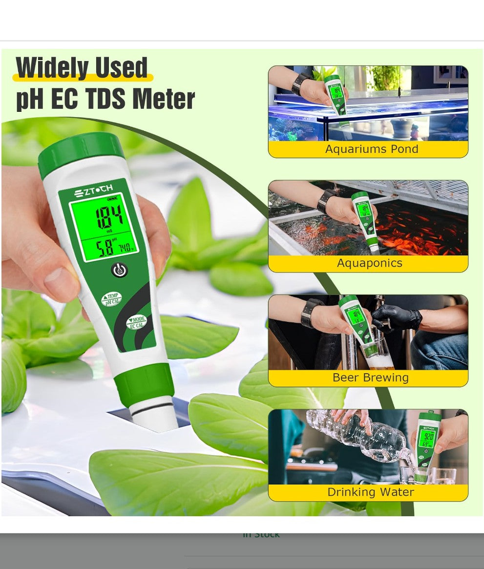 Digital pH and Conductivity Water Quality Tester for Hydroponics, Aquarium, Pool and Drinking Water