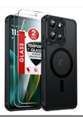 Case for Moto G 5G 2025 with 2 Tempered Glass Screen Protectors, Magnetic Ring, Matte Translucent Black
