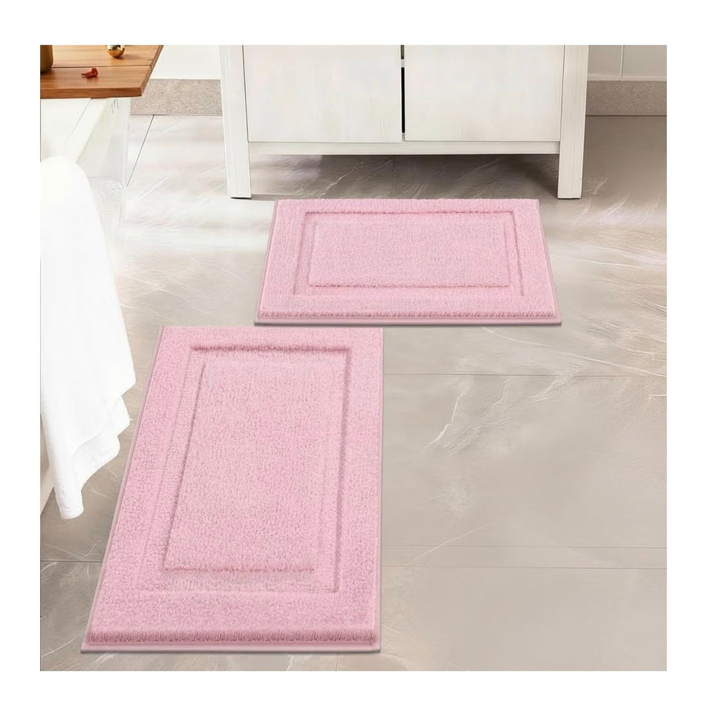 SHACOS Microfiber Bath Rug Set of 2, Pink, 32 x 20 in and 24 x 16 in, Non Slip Washable