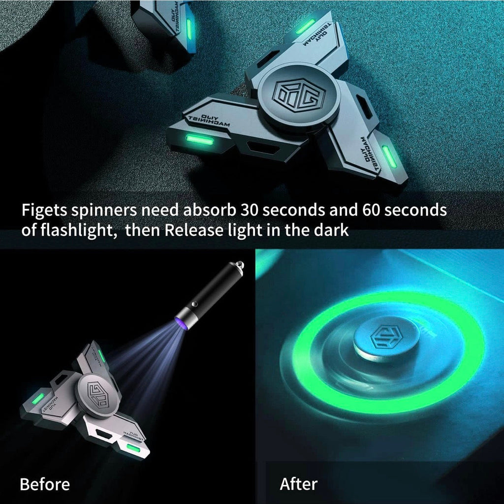 Glow in the Dark Metal Fidget Spinner Three Blade Hand Spinner, Black