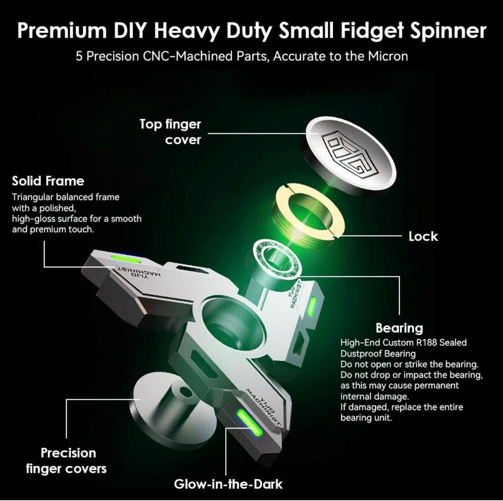 Glow in the Dark Metal Fidget Spinner Three Blade Hand Spinner, Black