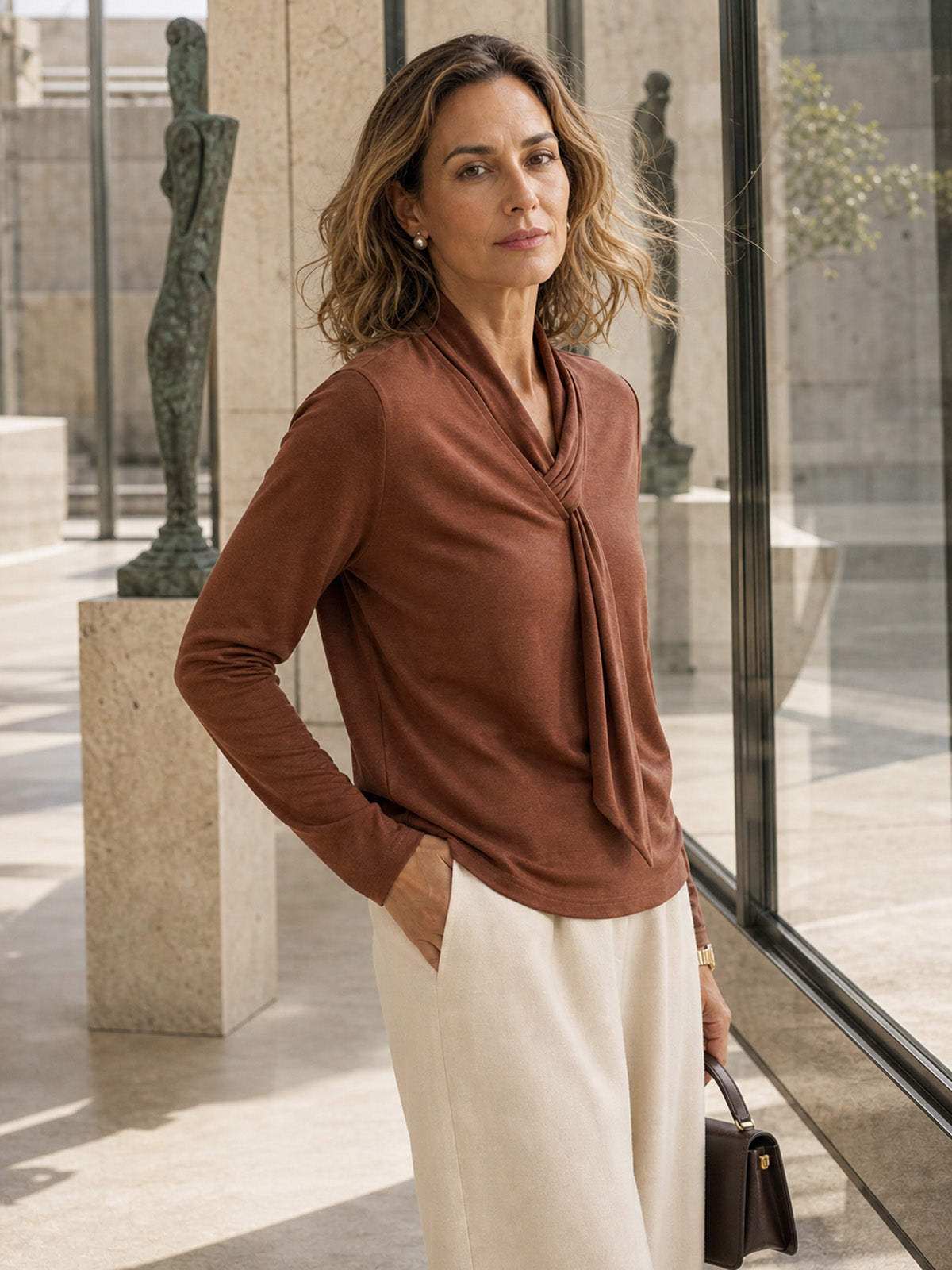 Wool Scarf Collar Long Sleeve Top ALESSIA