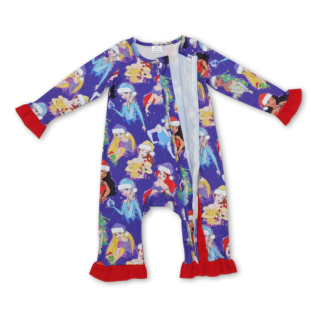 Christmas hat princess baby girls zipper romper