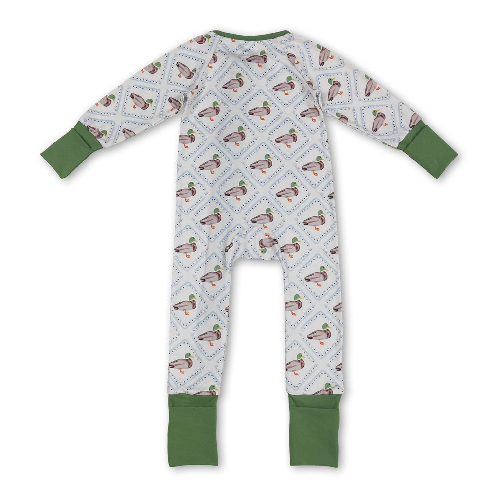 Green long sleeves duck baby kids zipper romper
