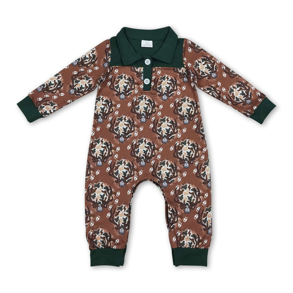 Long sleeves camo deer baby boys hunting romper
