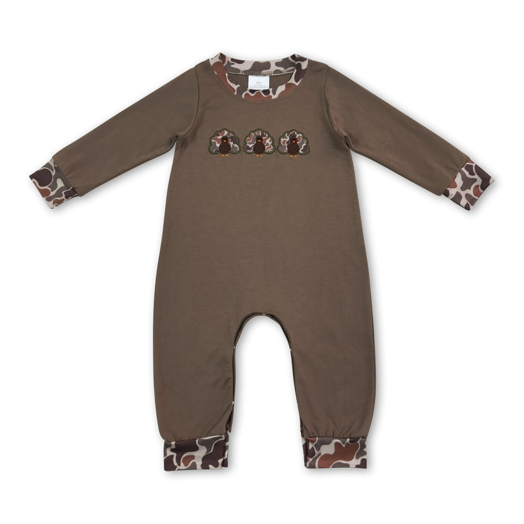 Turkey camo embroidery baby boy Thanksgiving romper