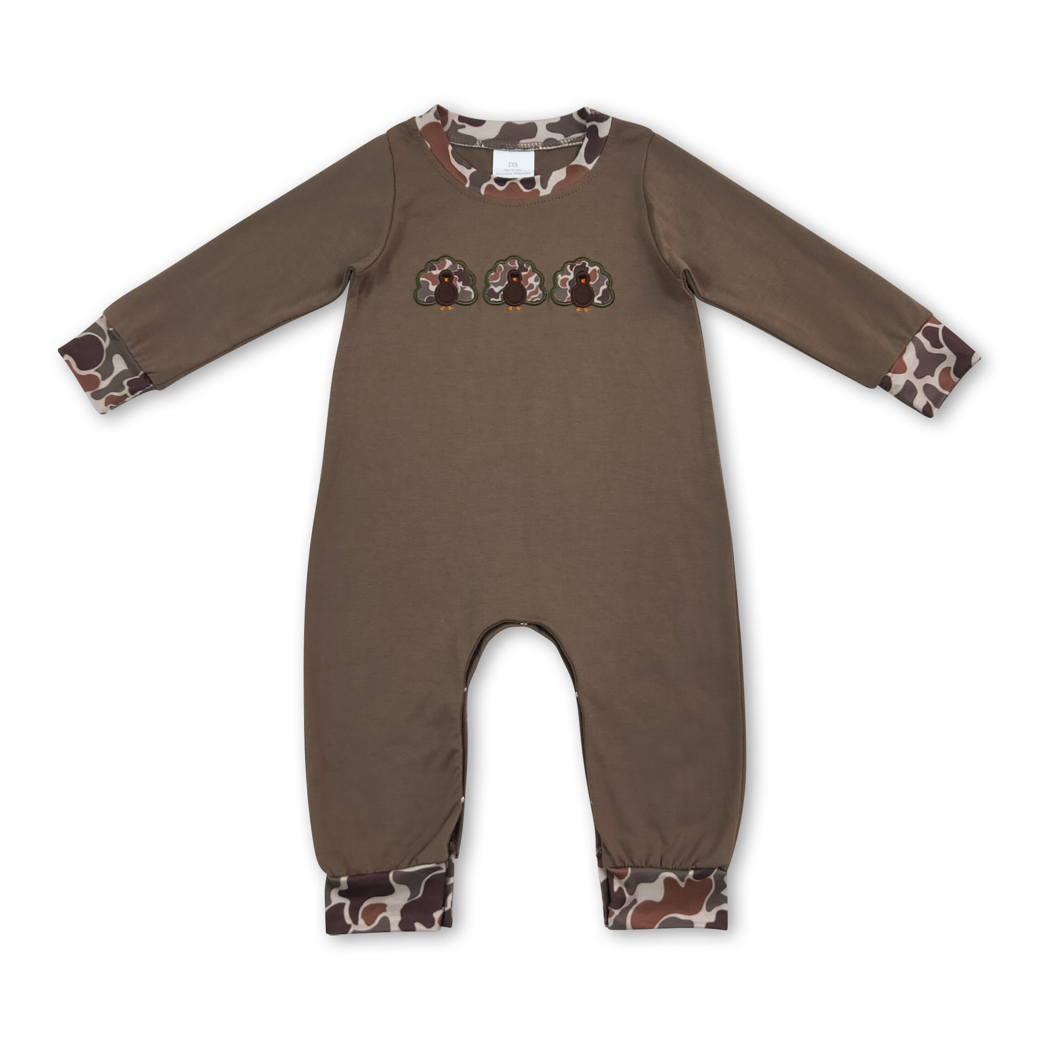 Turkey camo embroidery baby boy Thanksgiving romper